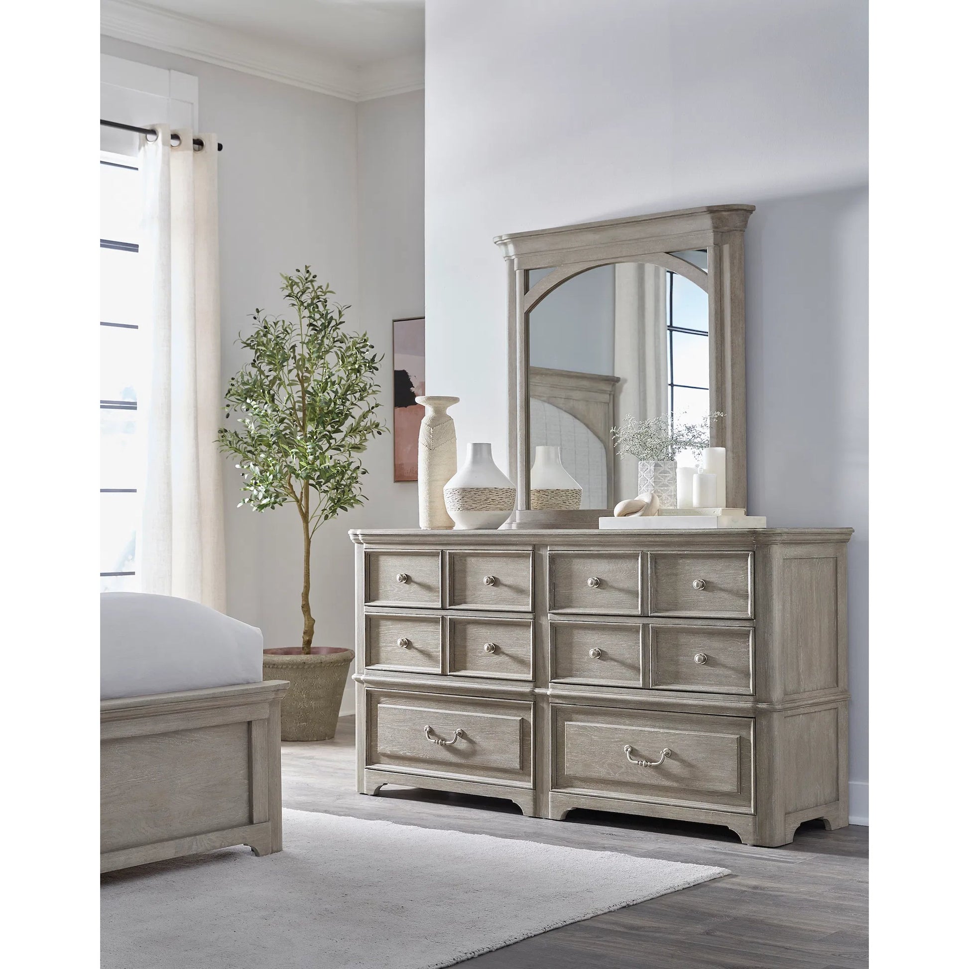 Abbotts Glen Dresser Mirror by Pulaski Furniture in windmill grey. Made from split heart cathedral oak in a transitional style.