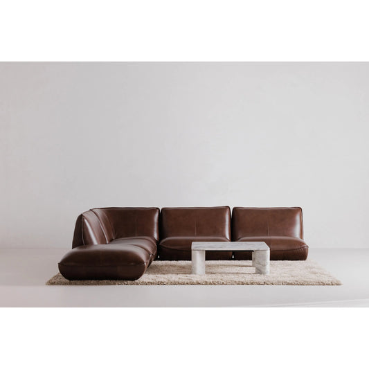 Zeppelin Leather Corner Chair by Moe's Home Collection in brown. Made from 100% top grain leather, solid wood, plywood construction, high density foam, polyfill cushions, plastic black legs in a traditional style.