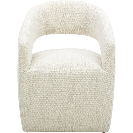 Barrow Rolling Dining Chair by Moe's Home Collection. Made from upholstery: 100% polyester, solid wood, plywood frame, feathers, high-density foam, poly-fill, webbing, rolling base in a modern style.