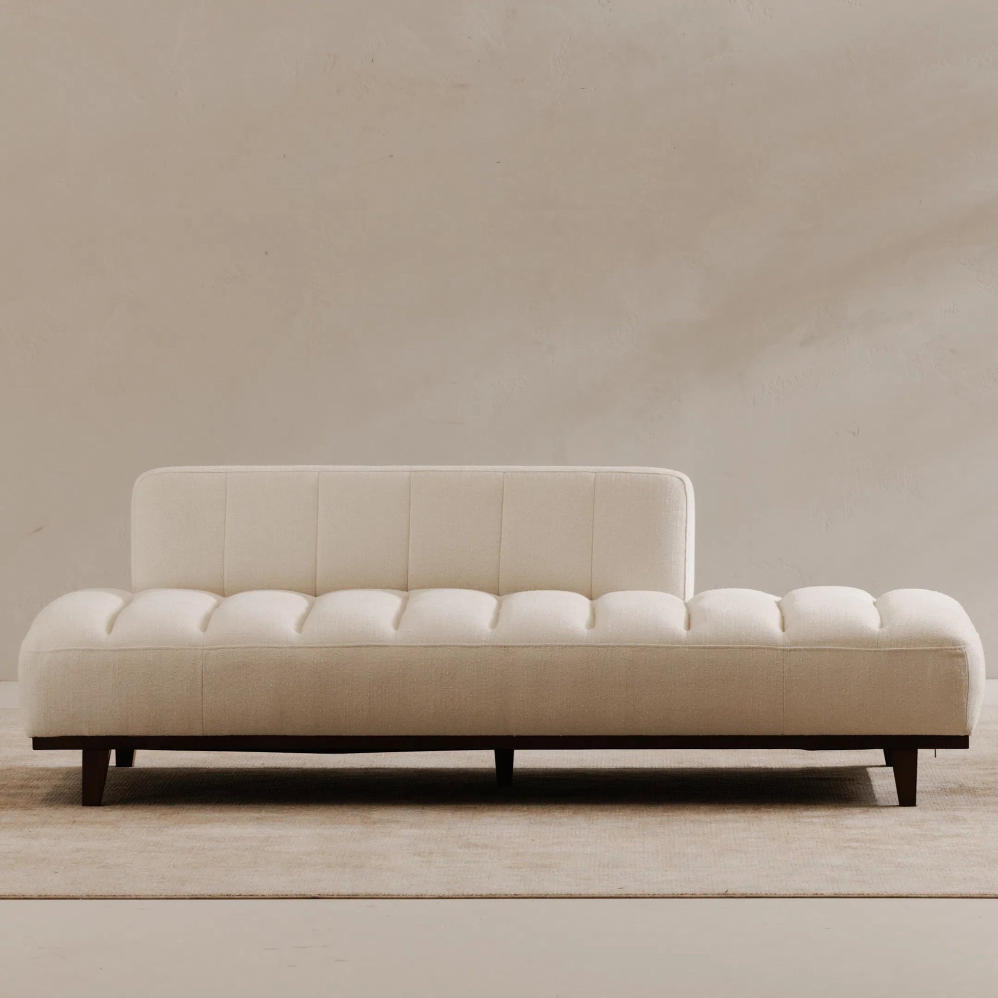 Bennett Daybed by Moe's Home Collection in taupe. Made from 95% polyester, 5% nylon, solid wood, plywood, high density foam, polyfill cushions, plastic black legs in a unique style.