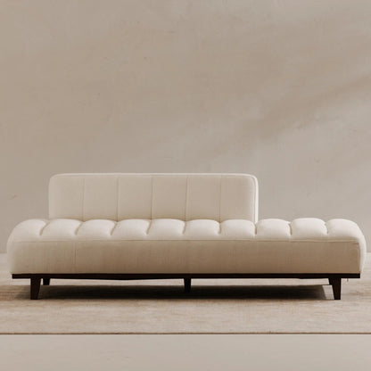 Bennett Daybed by Moe's Home Collection in taupe. Made from 95% polyester, 5% nylon, solid wood, plywood, high density foam, polyfill cushions, plastic black legs in a unique style.