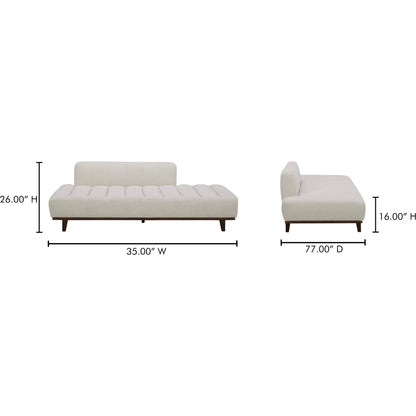 Bennett Daybed by Moe's Home Collection in taupe. Made from 95% polyester, 5% nylon, solid wood, plywood, high density foam, polyfill cushions, plastic black legs in a unique style.