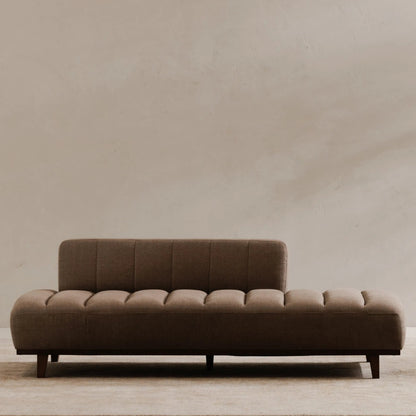 Bennett Daybed by Moe's Home Collection in taupe. Made from 95% polyester, 5% nylon, solid wood, plywood, high density foam, polyfill cushions, plastic black legs in a unique style.