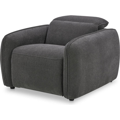 Eli Power Recliner Chair by Moe's Home Collection. Made from 100% polyester, solid wood, plywood, high density foam, polyfill cushions, plastic black legs in a unique style.