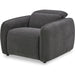 Eli Power Recliner Chair by Moe's Home Collection. Made from 100% polyester, solid wood, plywood, high density foam, polyfill cushions, plastic black legs in a unique style.
