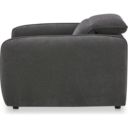 Eli Power Recliner Chair by Moe's Home Collection. Made from 100% polyester, solid wood, plywood, high density foam, polyfill cushions, plastic black legs in a unique style.