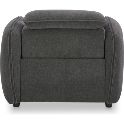 Eli Power Recliner Chair by Moe's Home Collection. Made from 100% polyester, solid wood, plywood, high density foam, polyfill cushions, plastic black legs in a unique style.