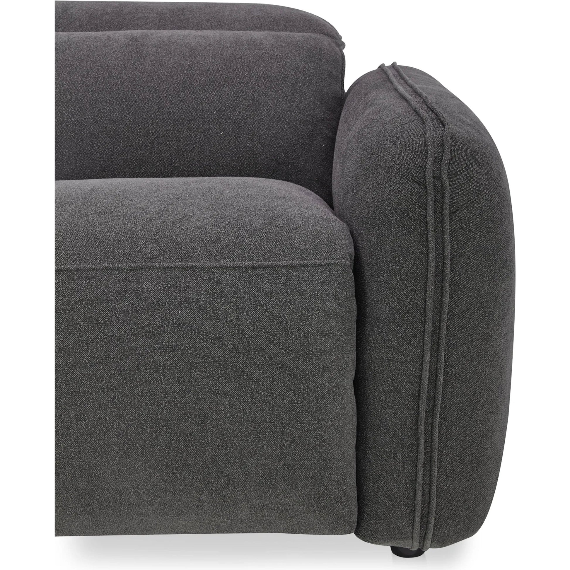 Eli Power Recliner Chair by Moe's Home Collection. Made from 100% polyester, solid wood, plywood, high density foam, polyfill cushions, plastic black legs in a unique style.