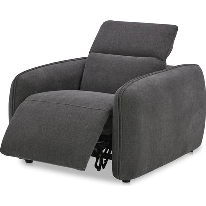 Eli Power Recliner Chair by Moe's Home Collection. Made from 100% polyester, solid wood, plywood, high density foam, polyfill cushions, plastic black legs in a unique style.