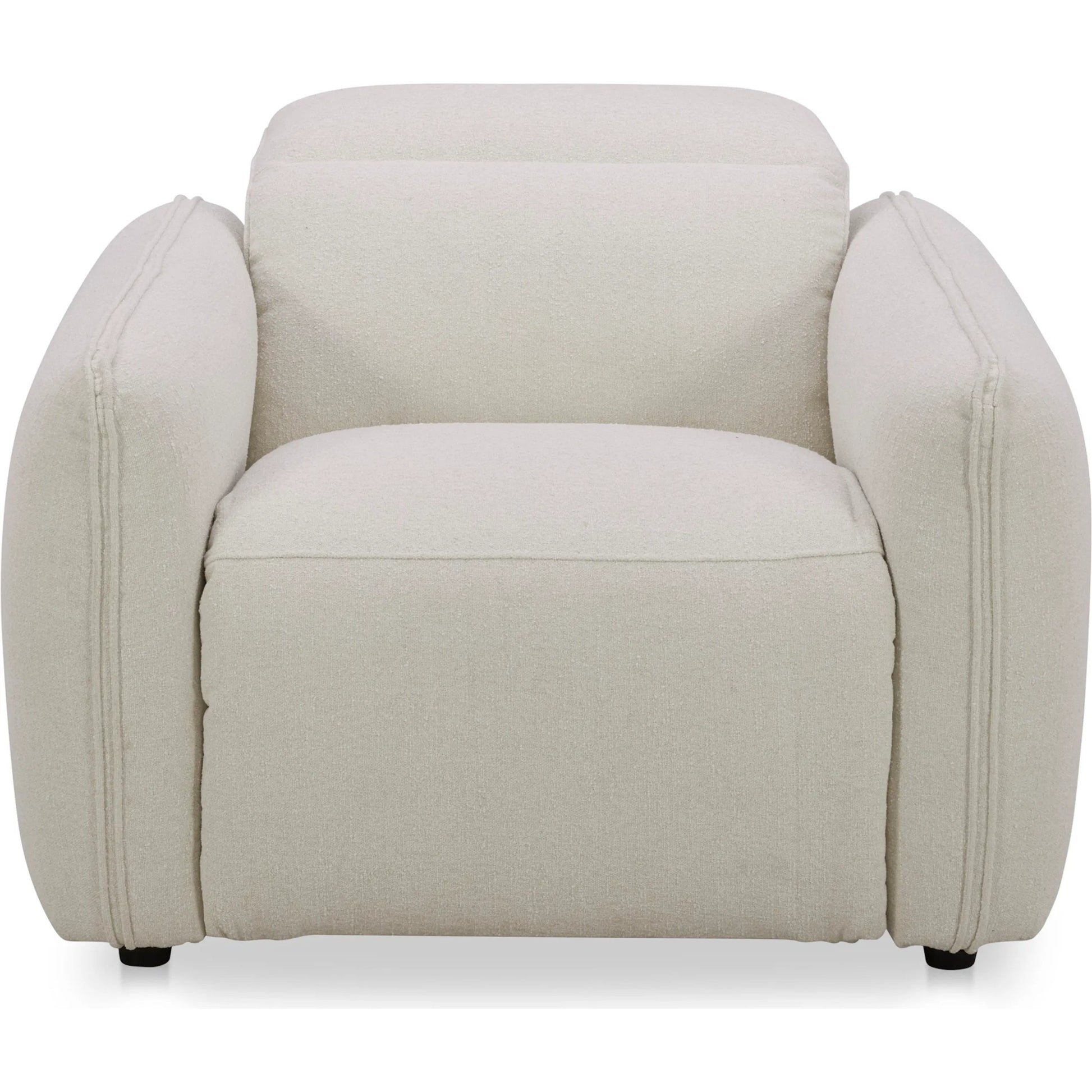 Eli Power Recliner Chair by Moe's Home Collection. Made from 100% polyester, solid wood, plywood, high density foam, polyfill cushions, plastic black legs in a unique style.