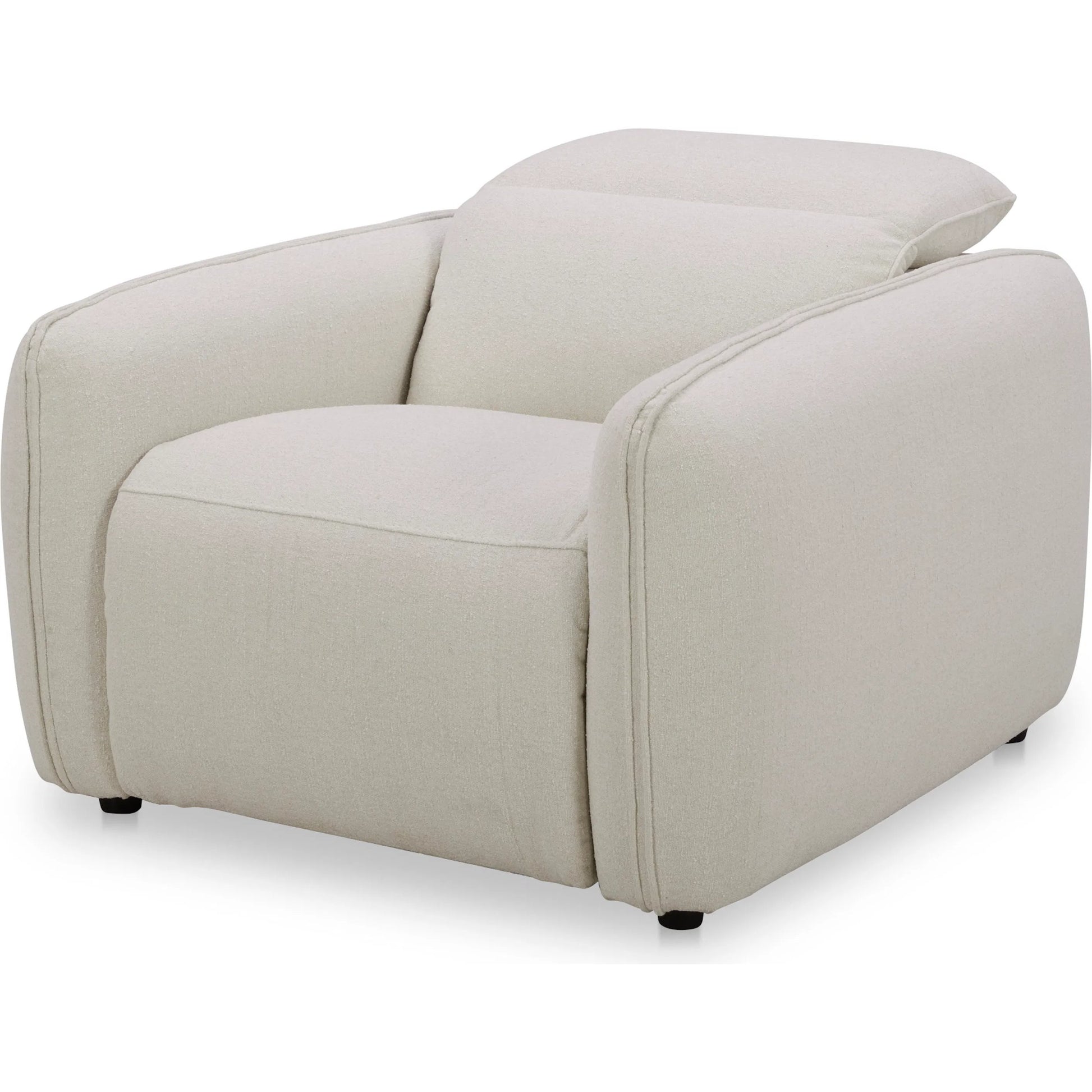 Eli Power Recliner Chair by Moe's Home Collection. Made from 100% polyester, solid wood, plywood, high density foam, polyfill cushions, plastic black legs in a unique style.
