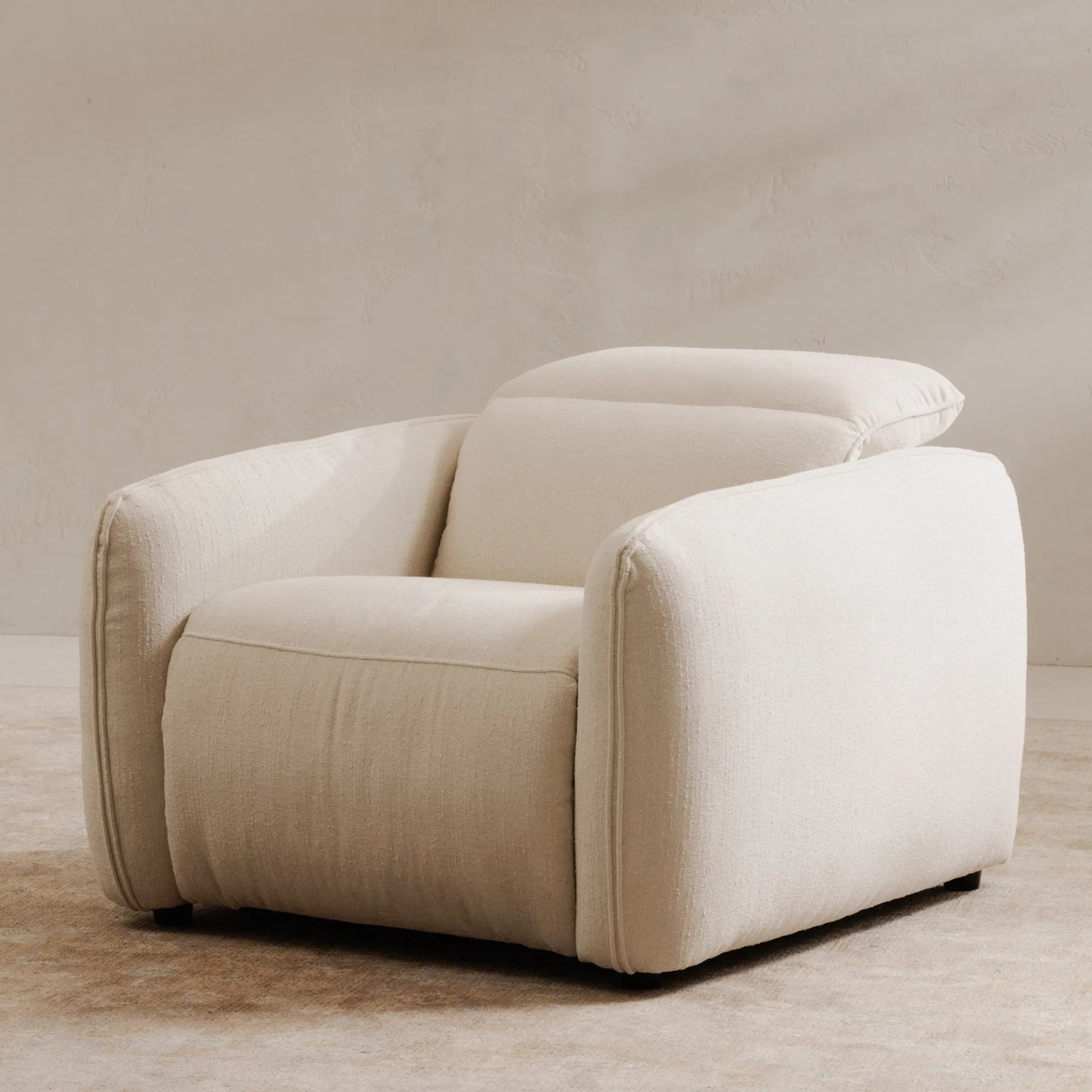 011 SI-2441363 | Lifestyle | Eli Power Recliner Chair by Moe's Home Collection in white. Made from 100% polyester, solid wood, plywood, high density foam, polyfill cushions, plastic black legs in a transitional style.
