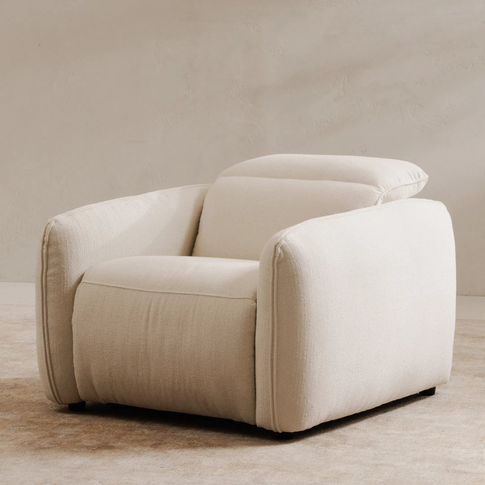 Eli Power Recliner Chair by Moe's Home Collection. Made from 100% polyester, solid wood, plywood, high density foam, polyfill cushions, plastic black legs in a unique style.