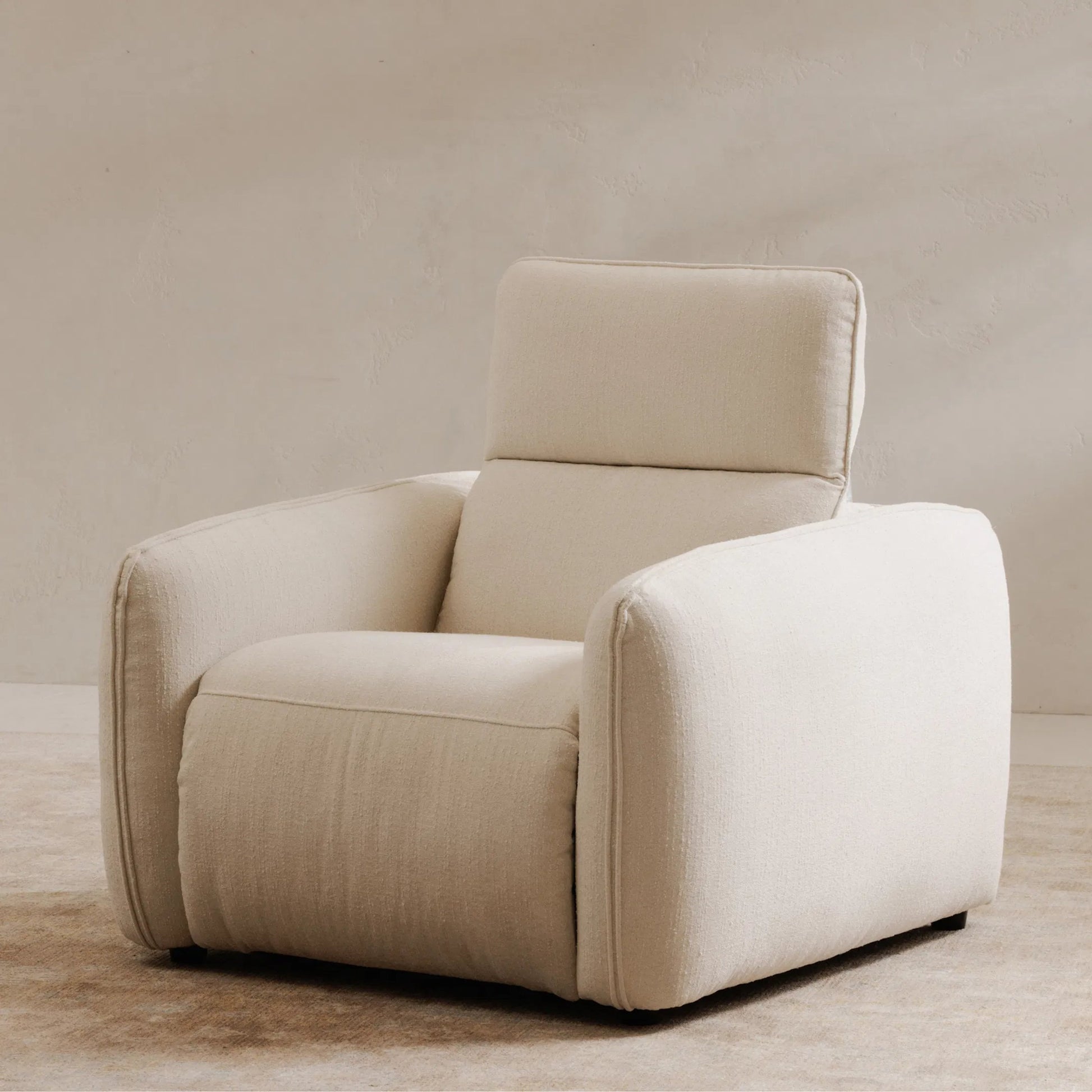 Eli Power Recliner Chair by Moe's Home Collection. Made from 100% polyester, solid wood, plywood, high density foam, polyfill cushions, plastic black legs in a unique style.