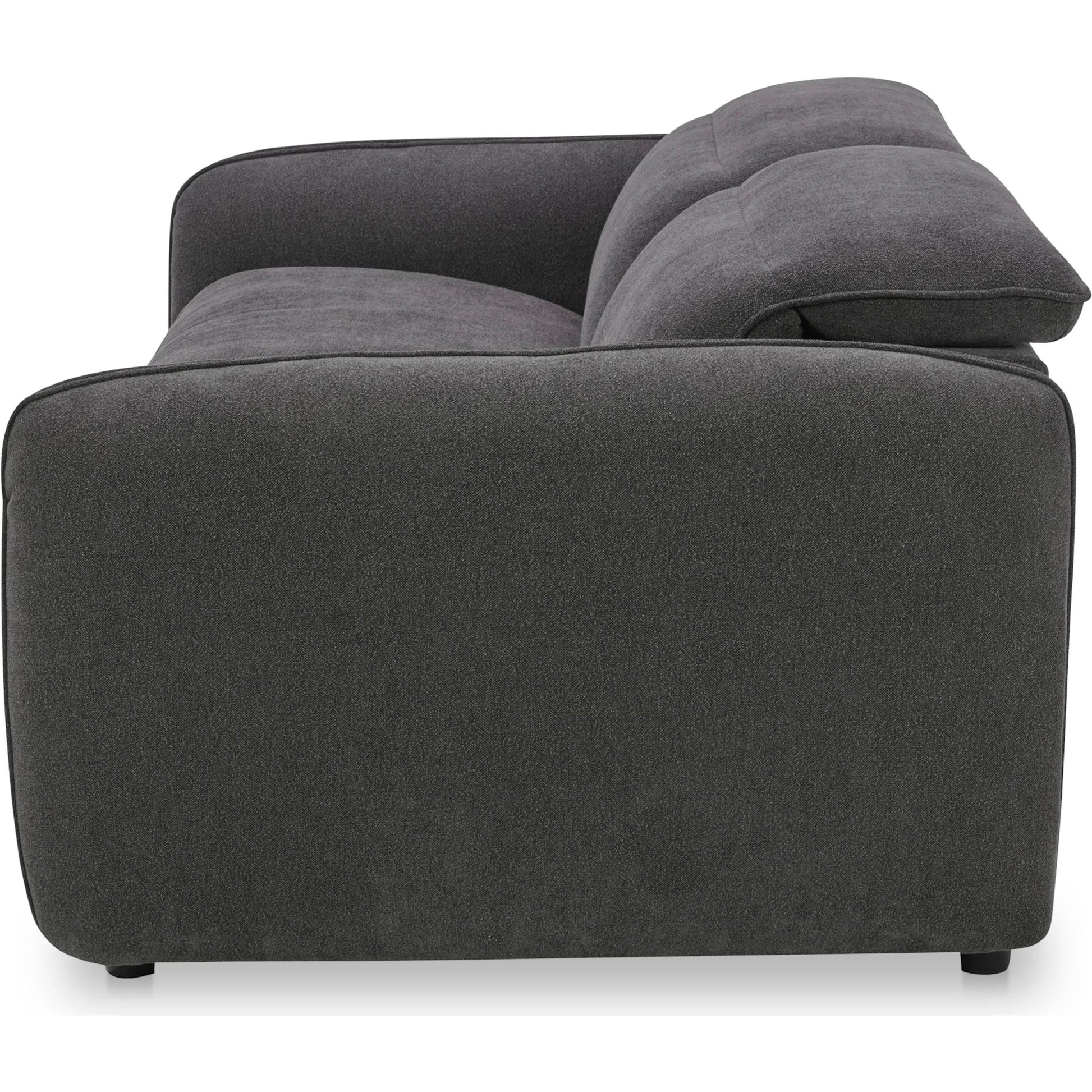 Eli Power Recliner Sofa by Moe's Home Collection. Made from 100% polyester, solid wood, plywood, high density foam, polyfill cushions, plastic black legs in a unique style.