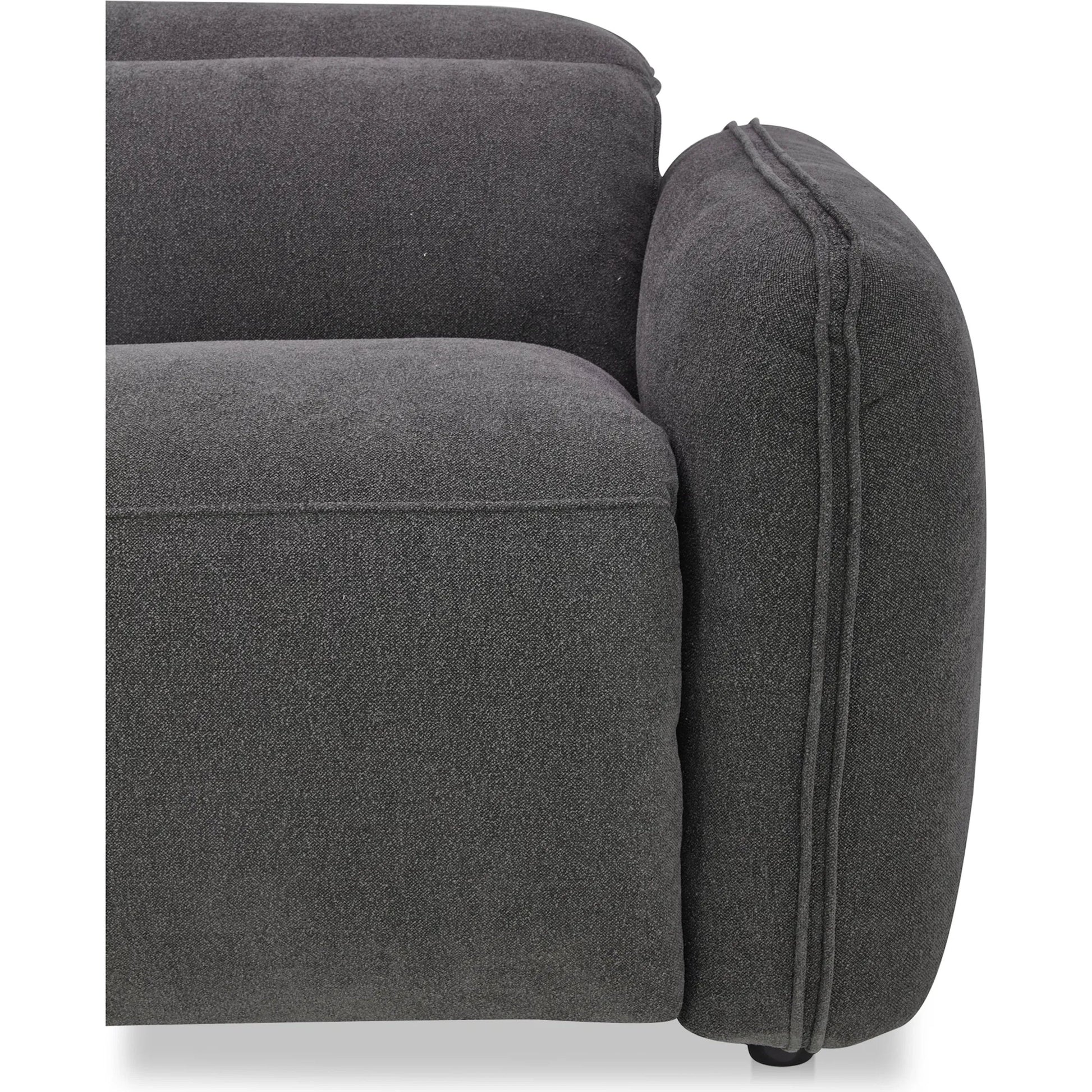 Eli Power Recliner Sofa by Moe's Home Collection. Made from 100% polyester, solid wood, plywood, high density foam, polyfill cushions, plastic black legs in a unique style.