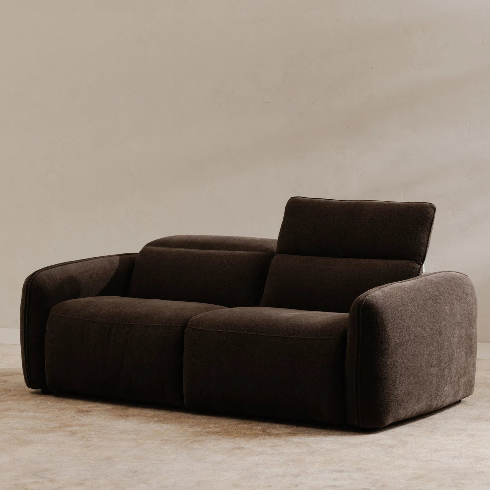 Eli Power Recliner Sofa by Moe's Home Collection. Made from 100% polyester, solid wood, plywood, high density foam, polyfill cushions, plastic black legs in a unique style.