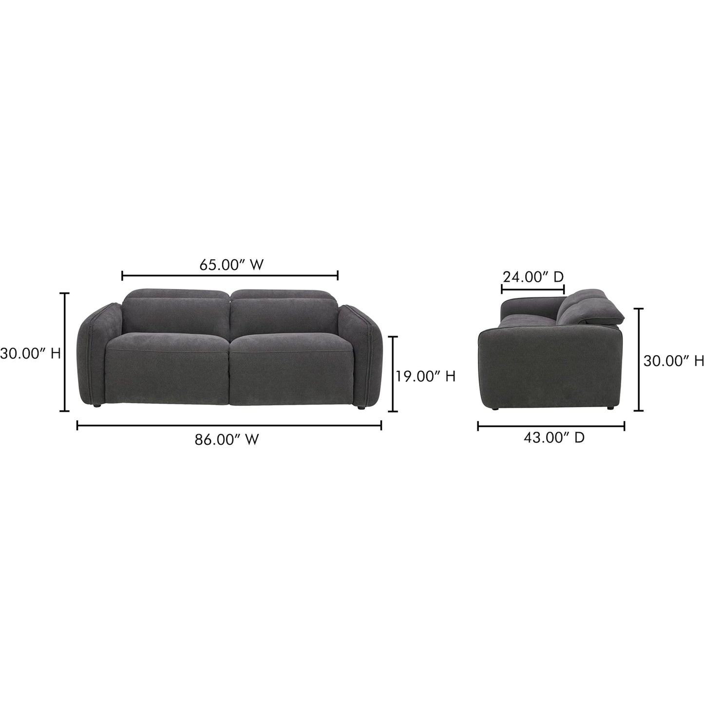 018 SI-2441364 | Lifestyle | Eli Power Recliner Sofa by Moe's Home Collection. Made from 100% polyester, solid wood, plywood, high density foam, polyfill cushions, plastic black legs in a unique style.