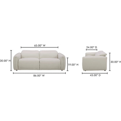 Eli Power Recliner Sofa by Moe's Home Collection. Made from 100% polyester, solid wood, plywood, high density foam, polyfill cushions, plastic black legs in a unique style.