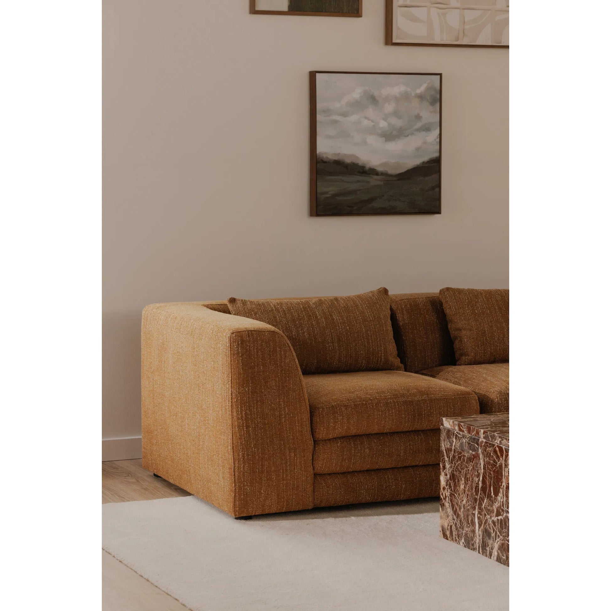 Lowtide Corner Chair by Moe's Home Collection in surie shadow. Made from upholstery: 80% polyester, 20% acrylic, solid wood, plywood frame, foam seat in a transitional style.