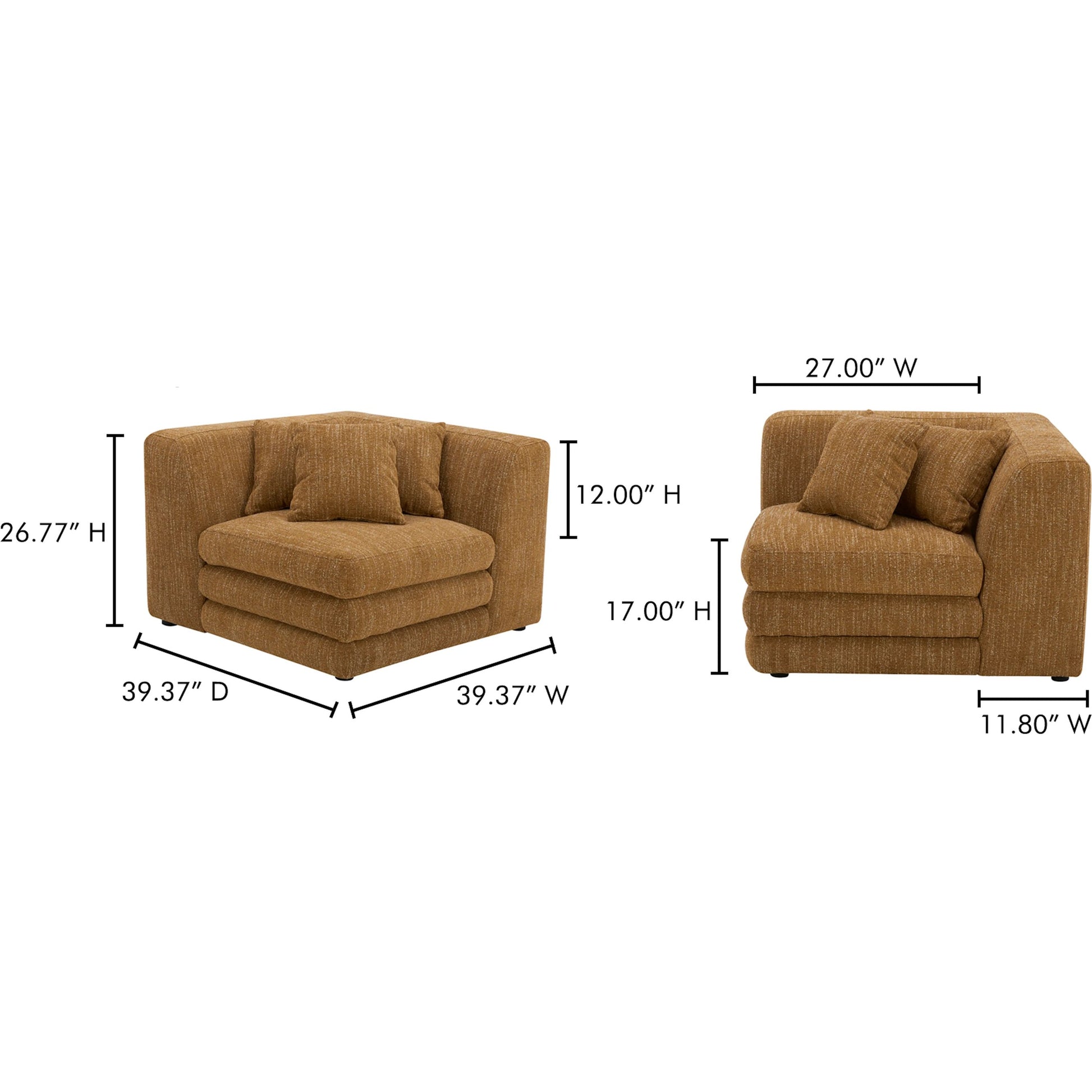 Lowtide Corner Chair by Moe's Home Collection in surie shadow. Made from upholstery: 80% polyester, 20% acrylic, solid wood, plywood frame, foam seat in a transitional style.