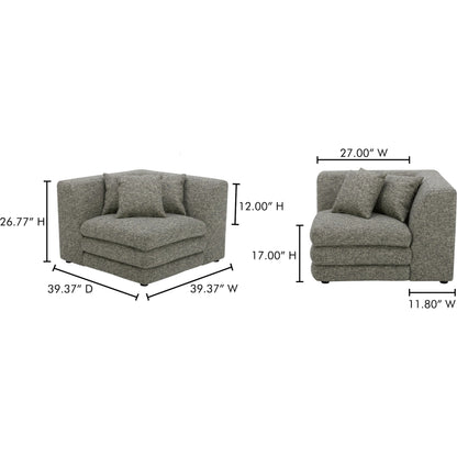 Lowtide Corner Chair by Moe's Home Collection in surie shadow. Made from upholstery: 80% polyester, 20% acrylic, solid wood, plywood frame, foam seat in a transitional style.