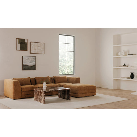 Lowtide Ottoman by Moe's Home Collection in yellow. Made from 100% polyester, solid wood, plywood frame, foam seat in a unique style.