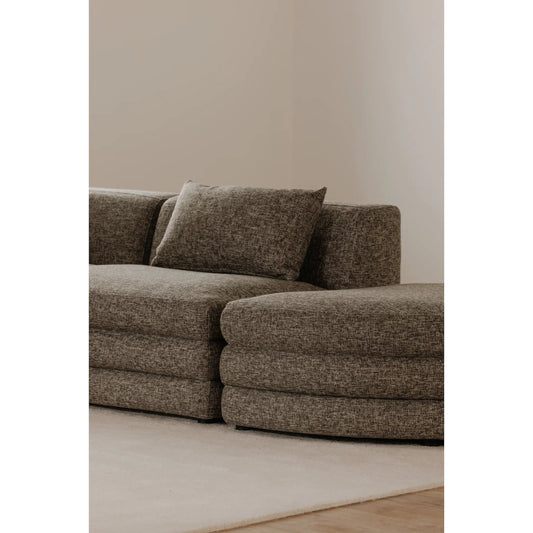 Lowtide Curved Ottoman by Moe's Home Collection in surie shadow. Made from upholstery: 80% polyester, 20% acrylic, solid wood, plywood frame, foam seat in a transitional style.