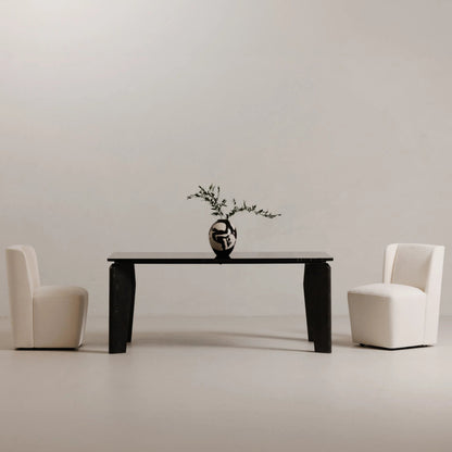 Cormac Rolling Dining Chair Performance Fabric by Moe's Home Collection. Made from upholstery: 100% polyester, poplar multi, layer board, laminated veneer lumber, high density foam, metal wheels in a transitional style.