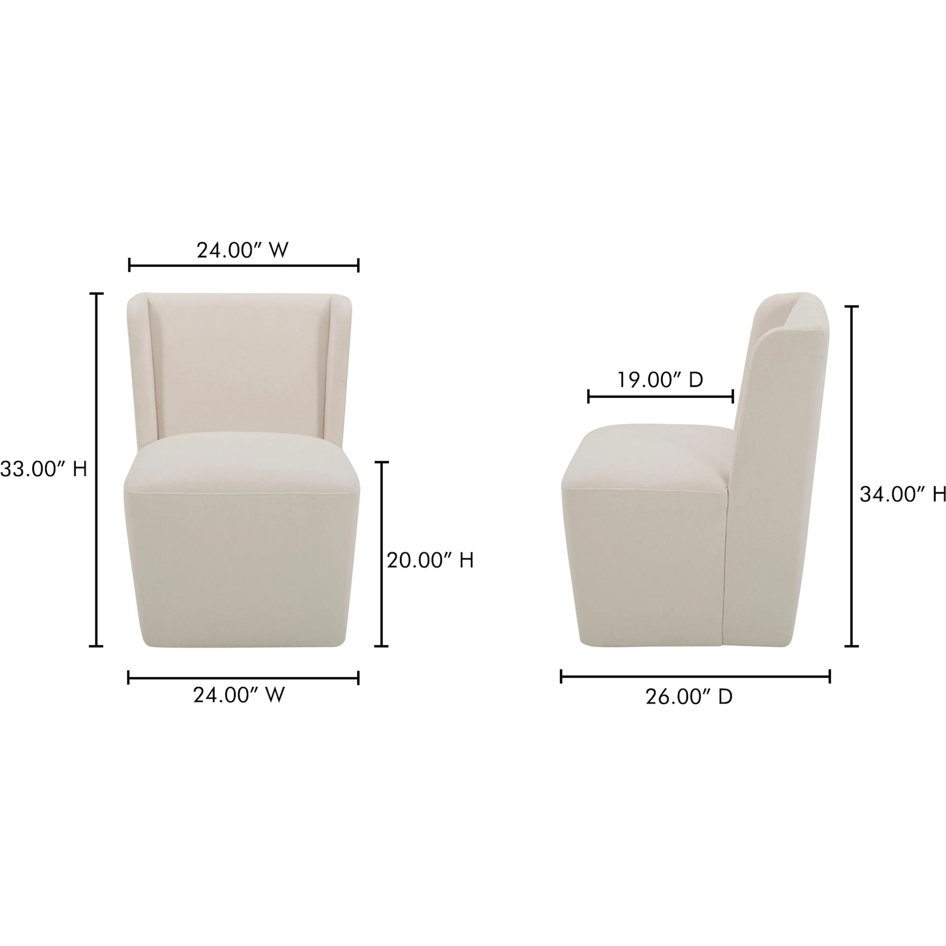 Cormac Rolling Dining Chair by Moe's Home Collection. Made from 100% polyester, poplar multi-layer board, laminated veneer lumber, high density foam, metal wheels in a transitional style.