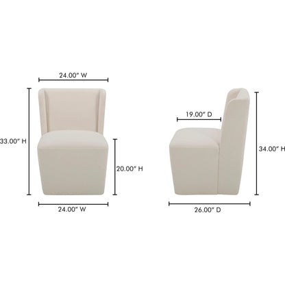 Cormac Rolling Dining Chair by Moe's Home Collection. Made from 100% polyester, poplar multi-layer board, laminated veneer lumber, high density foam, metal wheels in a transitional style.