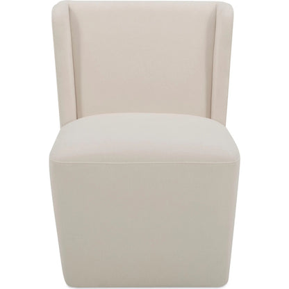 Cormac Rolling Dining Chair Performance Fabric by Moe's Home Collection. Made from upholstery: 100% polyester, poplar multi, layer board, laminated veneer lumber, high density foam, metal wheels in a transitional style.