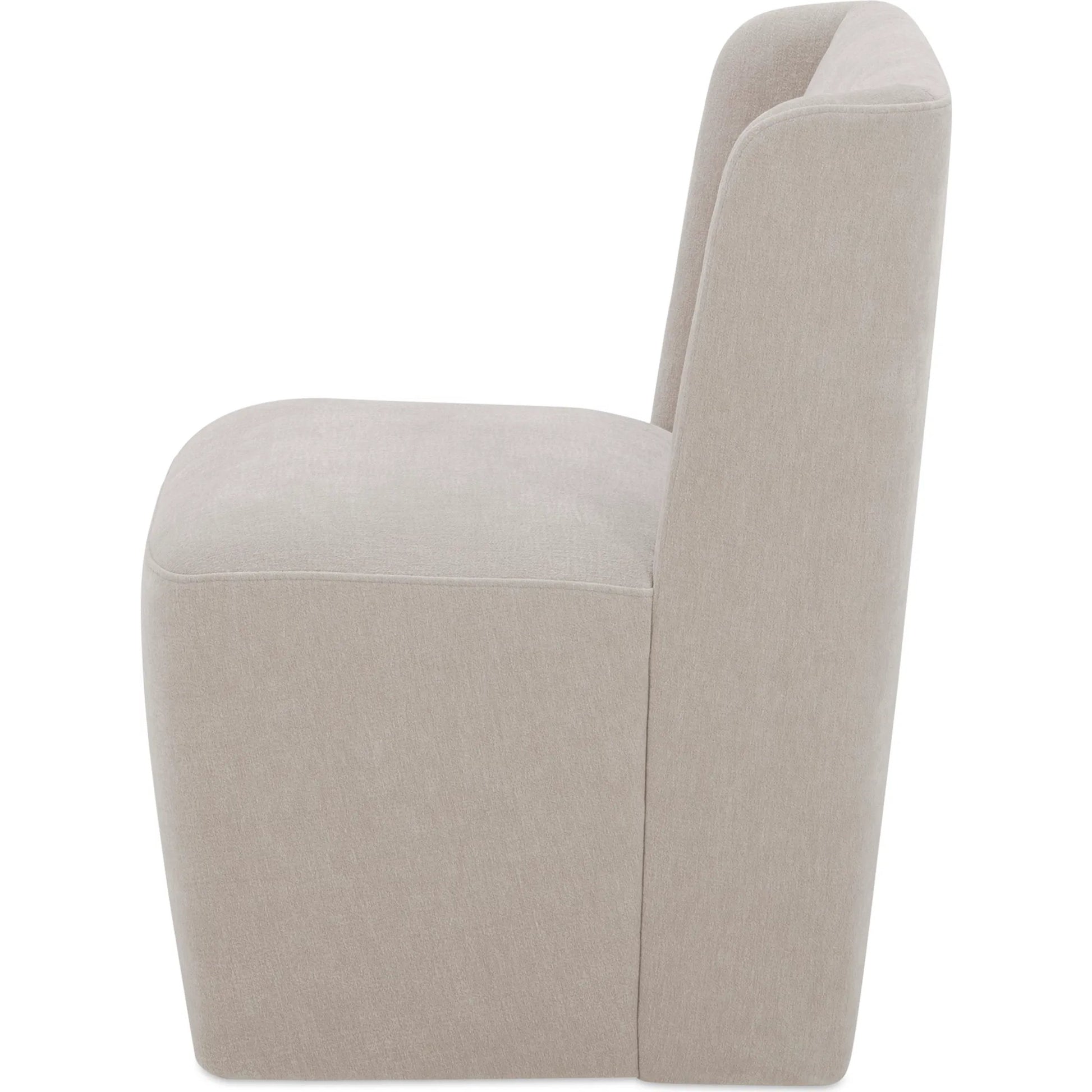 Cormac Rolling Dining Chair Performance Fabric by Moe's Home Collection. Made from upholstery: 100% polyester, poplar multi, layer board, laminated veneer lumber, high density foam, metal wheels in a transitional style.