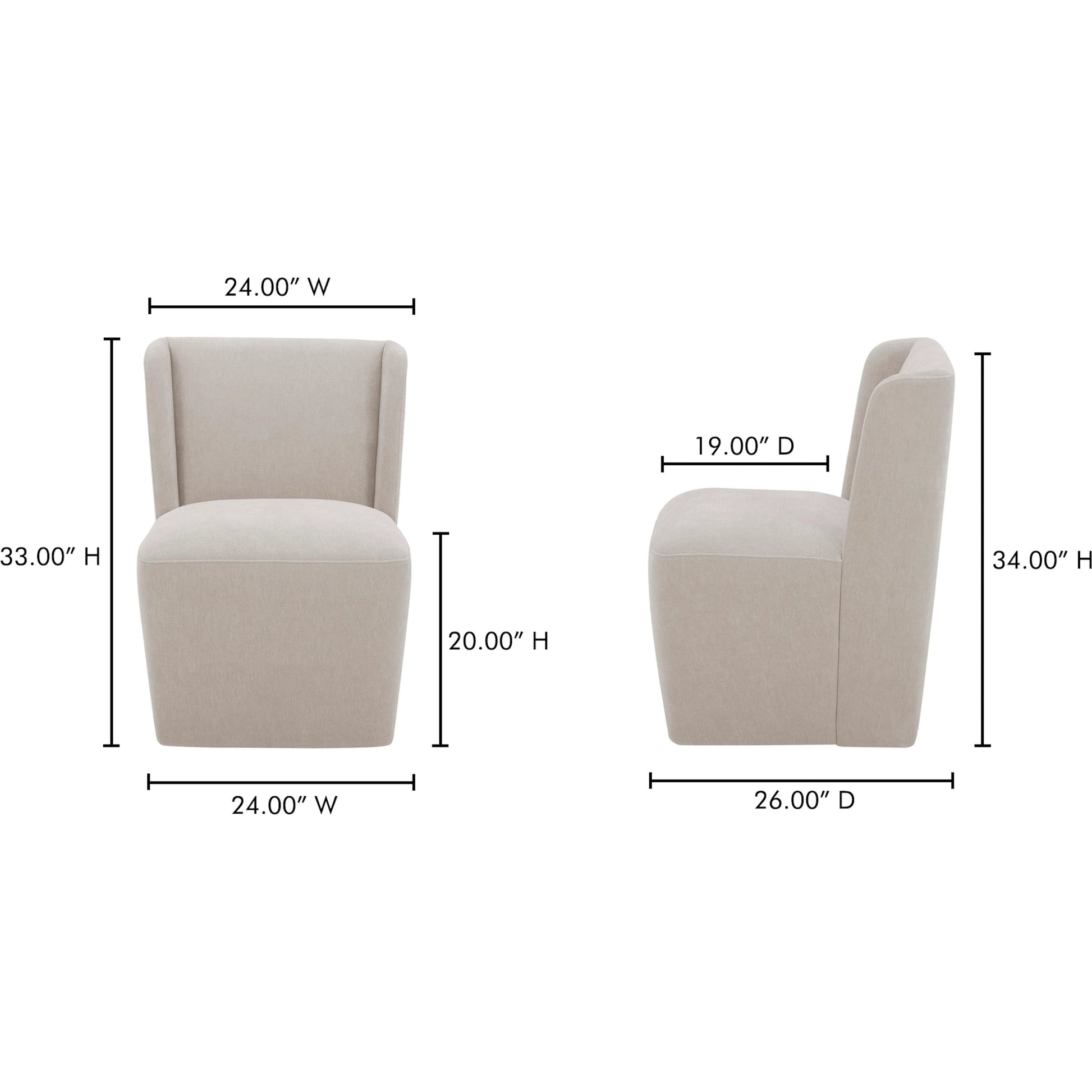 Cormac Rolling Dining Chair by Moe's Home Collection. Made from 100% polyester, poplar multi-layer board, laminated veneer lumber, high density foam, metal wheels in a transitional style.