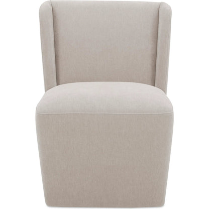 Cormac Rolling Dining Chair Performance Fabric by Moe's Home Collection. Made from upholstery: 100% polyester, poplar multi, layer board, laminated veneer lumber, high density foam, metal wheels in a transitional style.