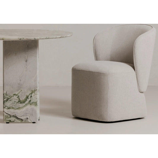 Larson Rolling Dining Chair Performance Fabric by Moe's Home Collection in helio oyster. Made from upholstery: 100% polyester, poplar multi, layer board, laminated veneer lumber, high density foam, metal wheels in a transitiona