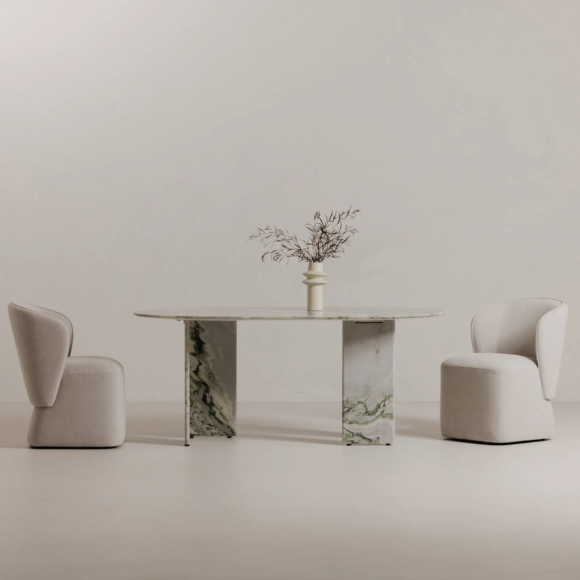 Larson Rolling Dining Chair Performance Fabric by Moe's Home Collection. Made from upholstery: 100% polyester, poplar multi, layer board, laminated veneer lumber, high density foam, metal wheels in a transitional style.