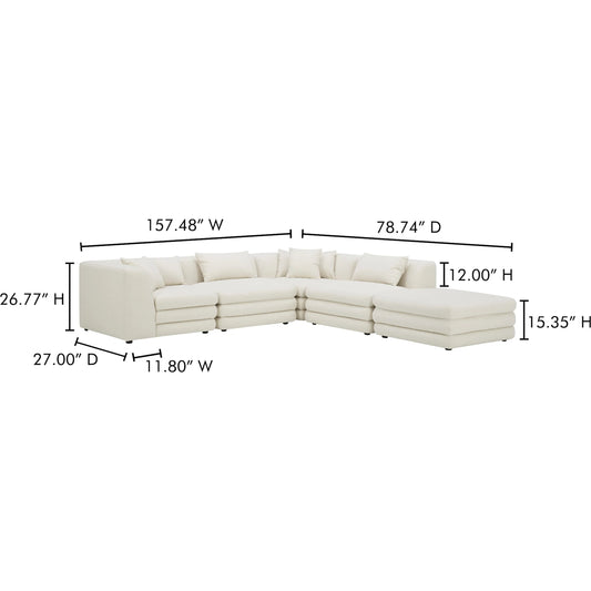 Lowtide Dream Modular Configuration by Moe's Home Collection in warm white. Made from upholstery: 100% polyester, solid wood, plywood frame, foam seat in a unique style.