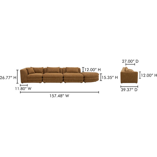 Lowtide Linear Modular Sectional by Moe's Home Collection in amber glow. Made from upholstery: 100% polyester, solid wood, plywood frame, foam seat in a unique style.
