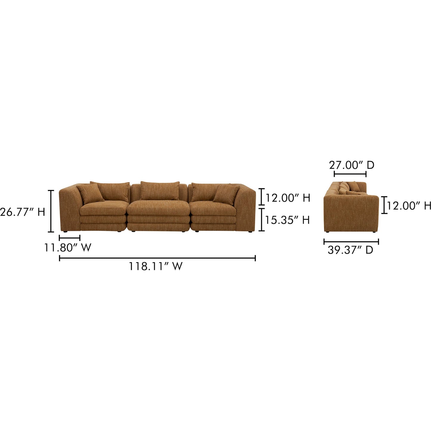 005 SI-2253839 | Lifestyle | Lowtide Modular Sofa by Moe's Home Collection in amber glow. Made from upholstery: 100% polyester, solid wood, plywood frame, foam seat in a unique style.
