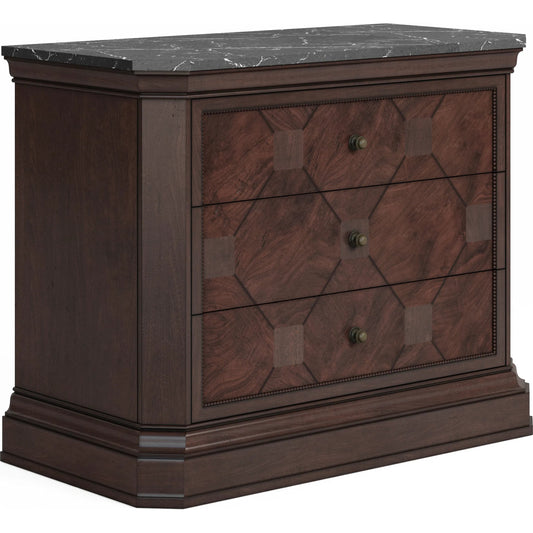 Revival Bachelor's Chest by A.R.T. Furniture in brown and napa mahogany. Made from rubberwood solids, quarter mahogany veneer, stone, resin, metal in a unique style.