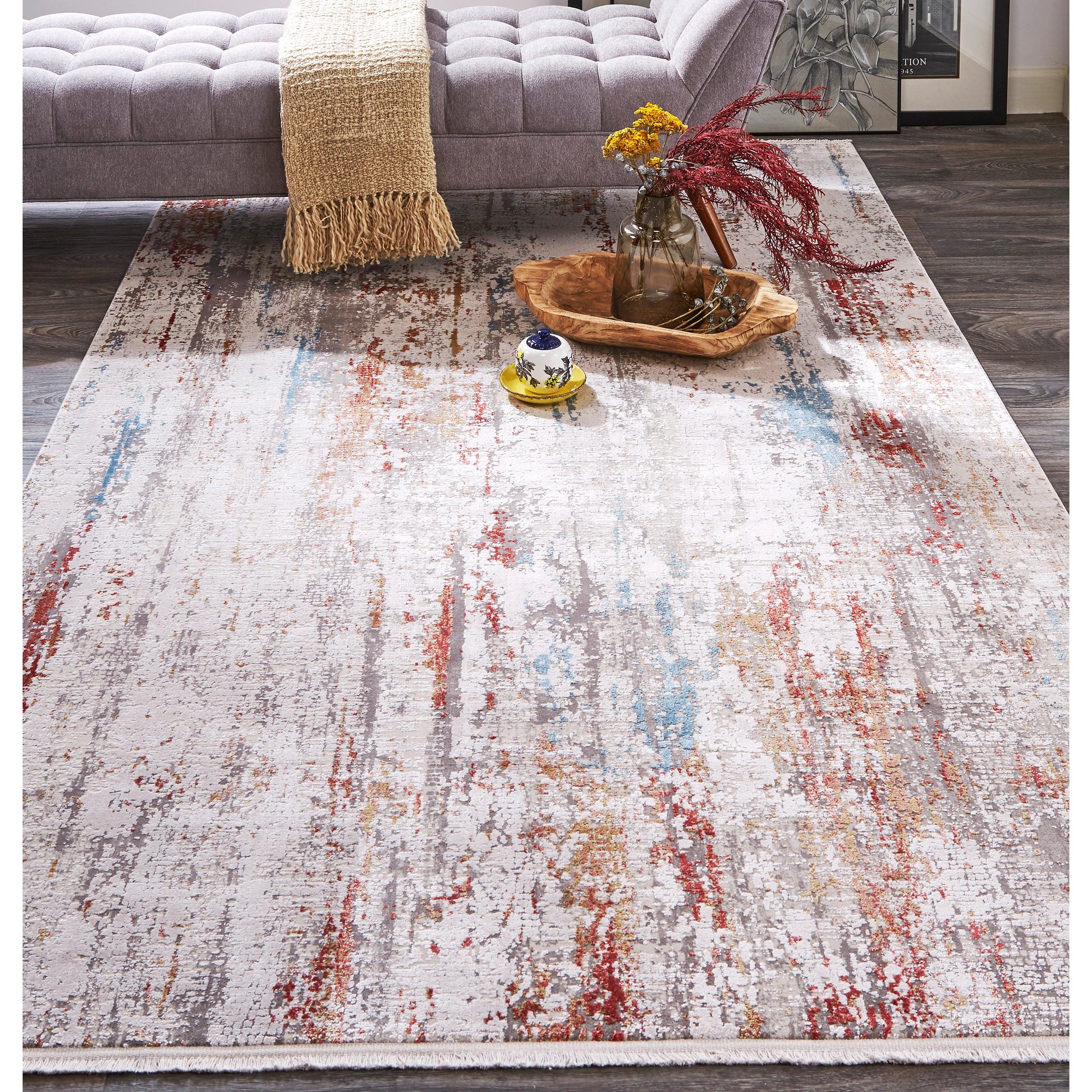 Cadiz Rug - 3903F by Feizy in gray, red, blue. Made from viscose, acrylic in a unique style.