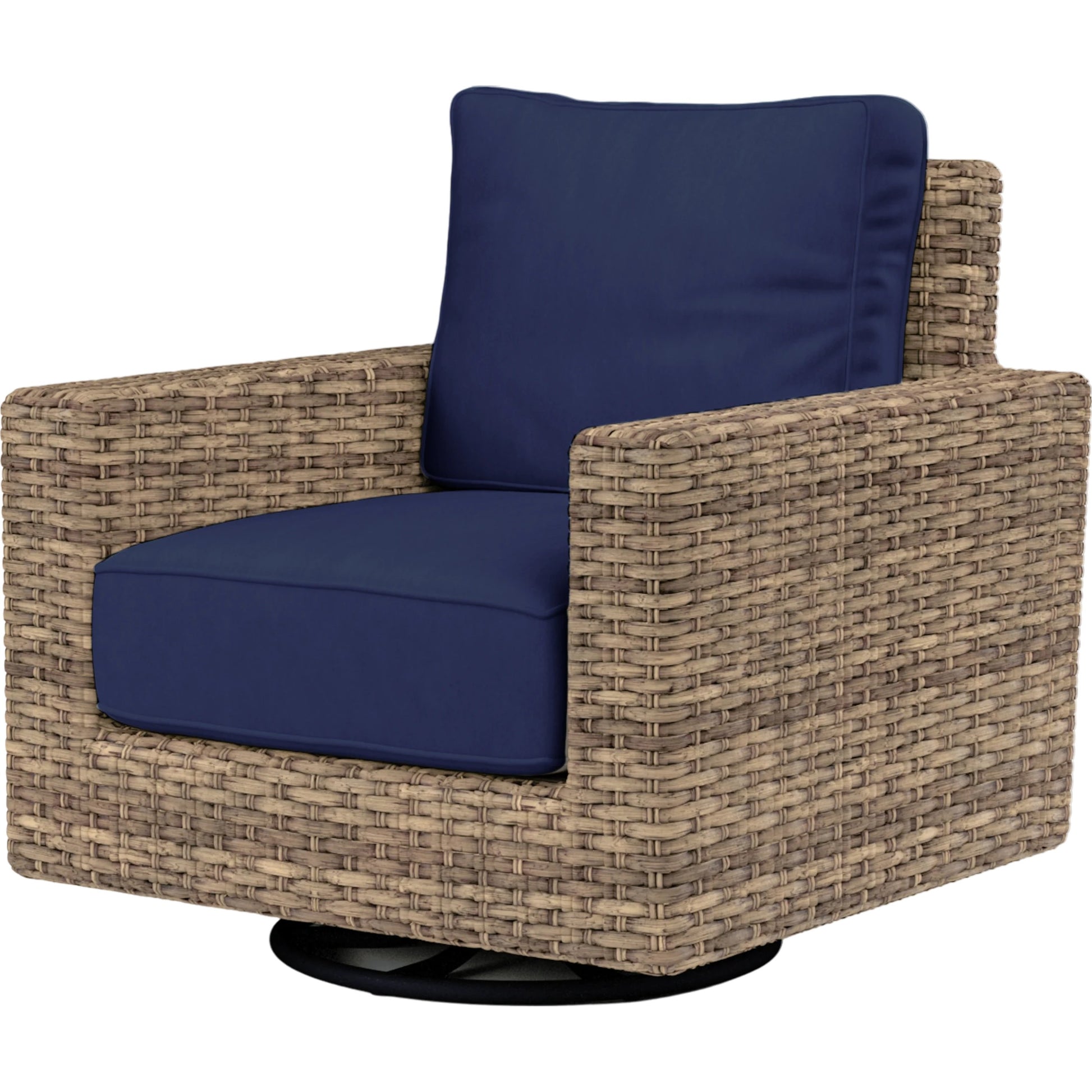 Havana Outdoor Swivel Club Chair by Sunset West in tobacco. Made from resin wicker in a modern style.