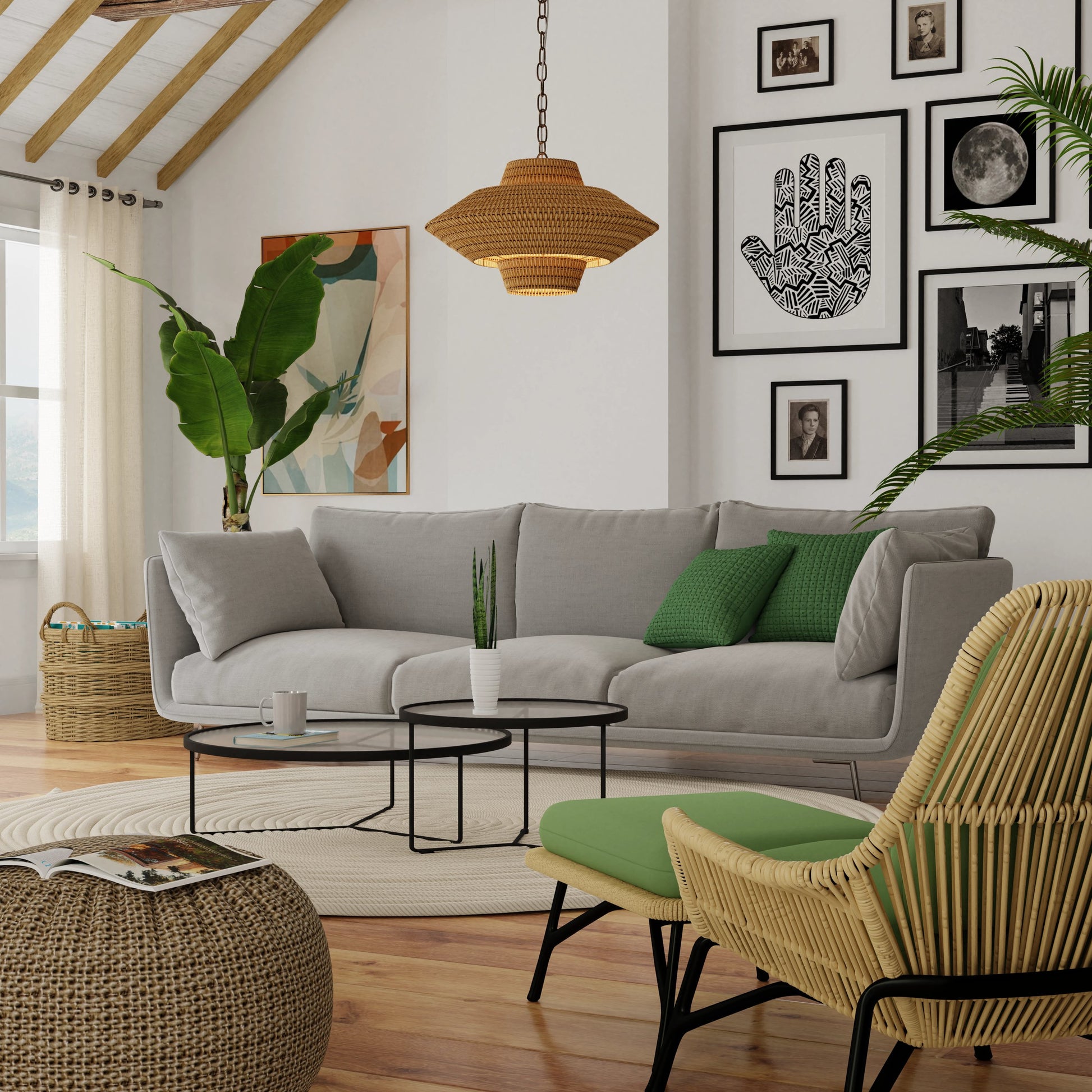 Luca Single-Light Rattan 3-Tier Chandelier by Lumanity in hand painted bronze. Made from iron, natural rattan in a coastal style.