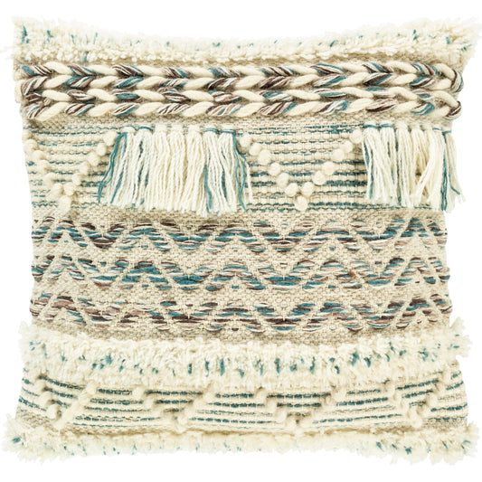 Karina Pillow - 17878 by Livabliss in beige, deep teal. Made from 70% wool, 20% polyester, 10% cotton, 100% cotton in a eclectic & global style.