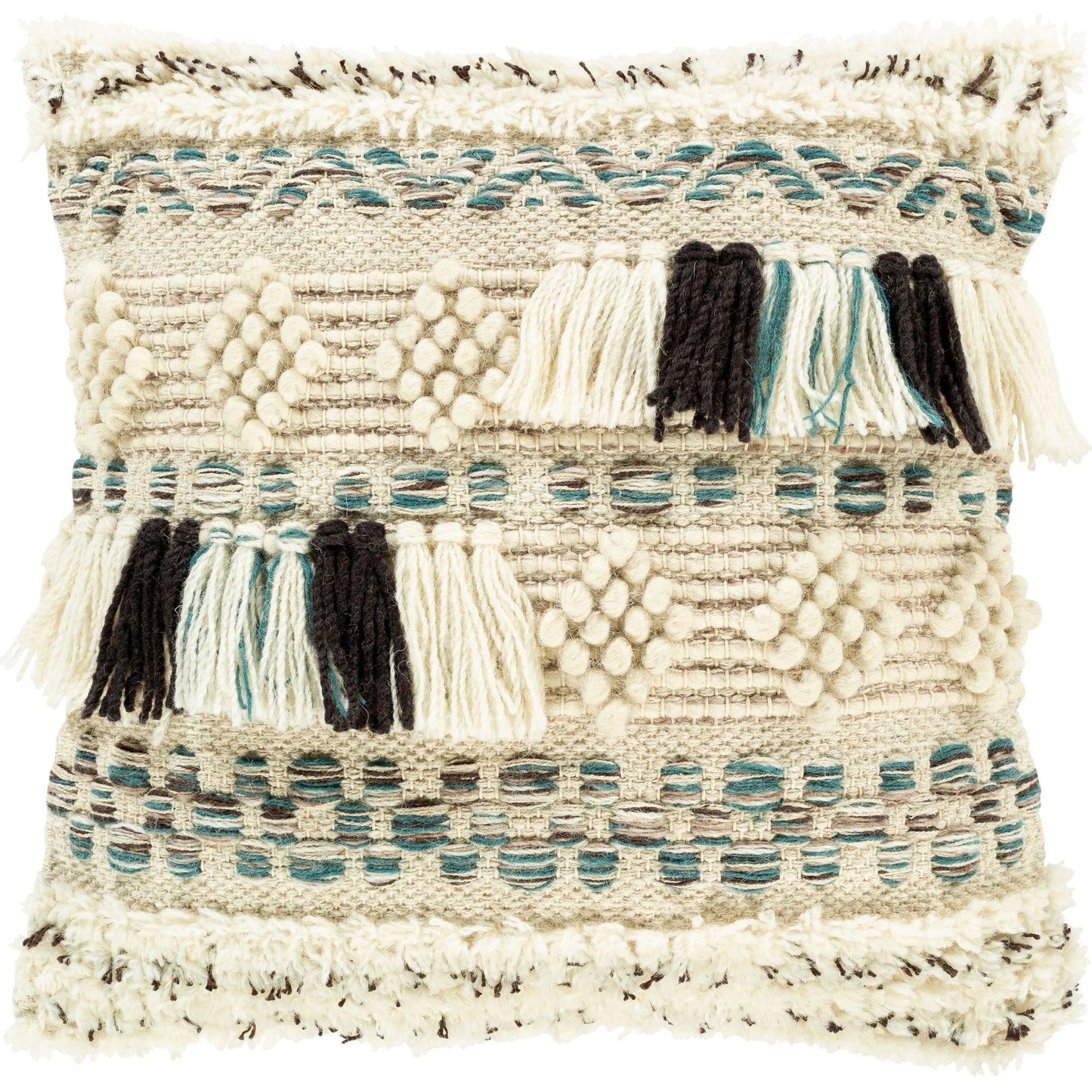 001 SI-1883691,SI-1883692 | Primary Silo | Karina Pillow - 32599 by Surya in beige, deep teal. Made from 70% wool, 20% polyester, 10% cotton, 100% cotton in a eclectic & global style.