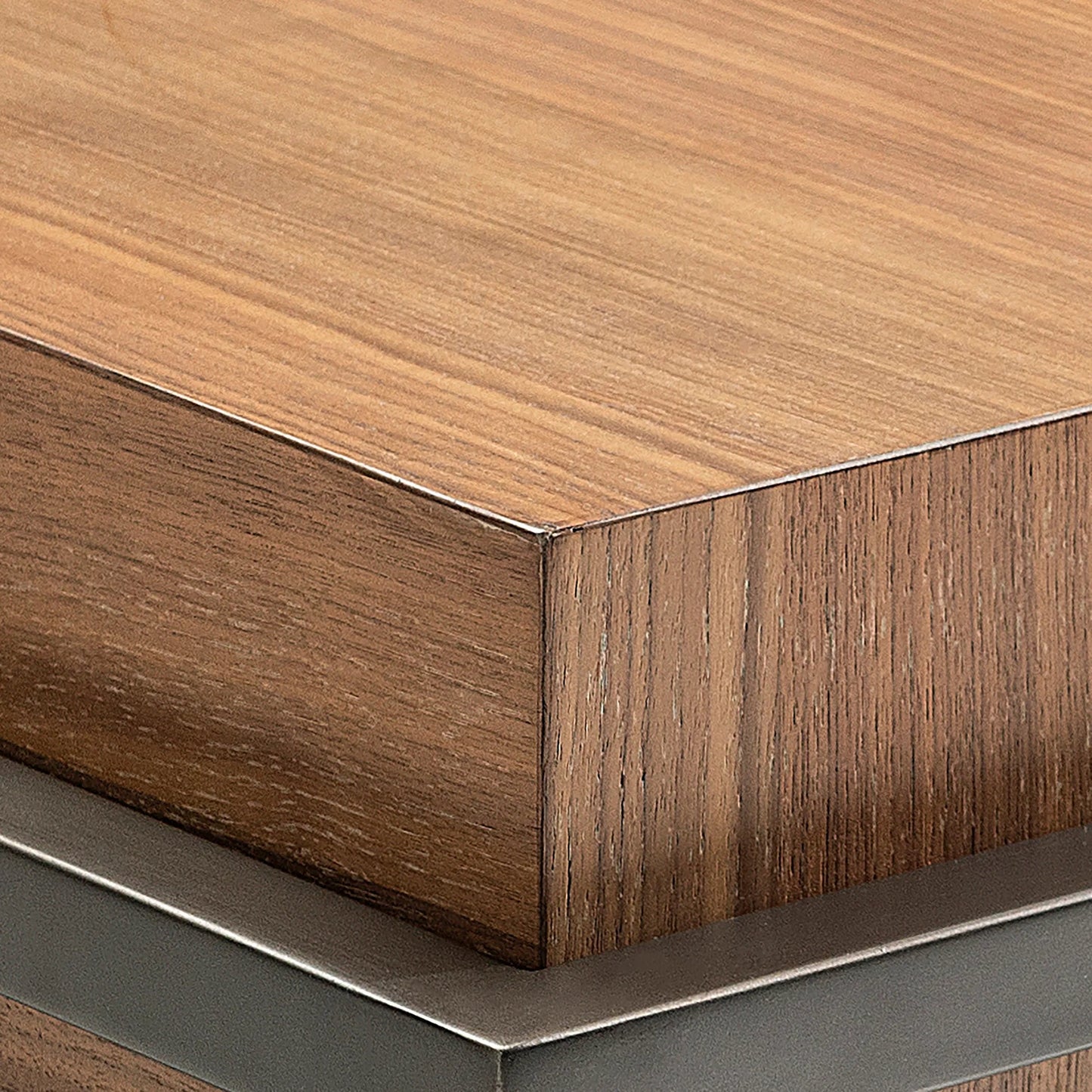 006 SI-2539260 | Closeup | Collins Cocktail Table by Bernhardt in brown. Made from wood, metal in a unique style.