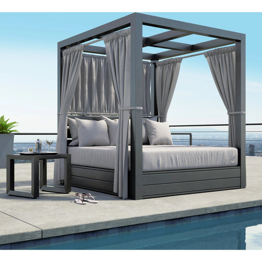 Redondo Outdoor Resort King Day Bed by Sunset West in slate. Made from aluminum in a modern style.
