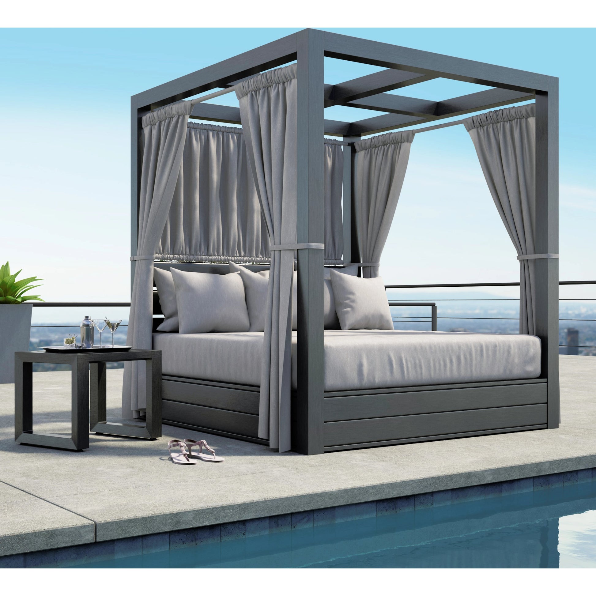 Redondo Outdoor End Table by Sunset West in slate. Made from aluminum in a modern style.