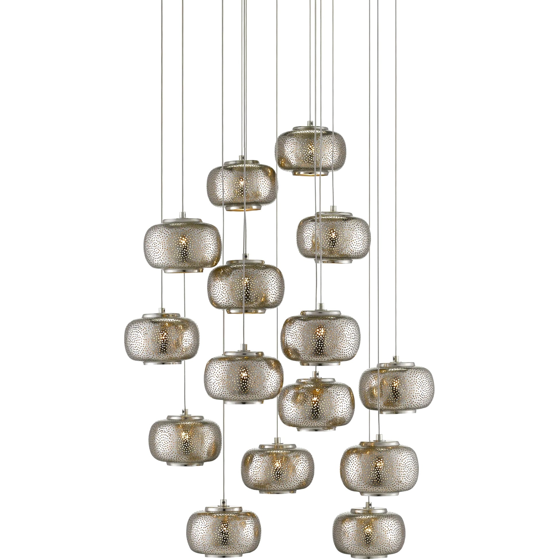Pepper Pendant by Currey and Company in painted silver, nickel. Made from metal in a modern style.
